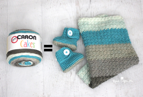 Caron Cakes Yarn Button Baby Booties and Blanket - Repeat Crafter Me